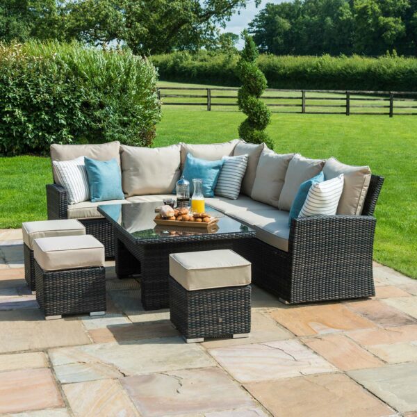 Maze Kingston Corner Deluxe with Rising Table | Brown Rattan