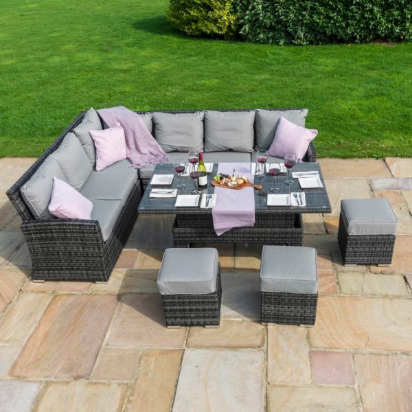 Maze Kingston Corner Dining Set with Rising Table | Grey Rattan
