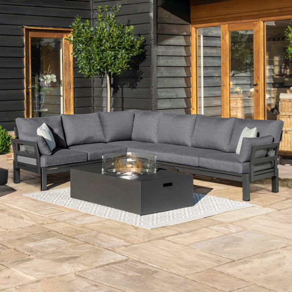 Maze Oslo Garden Corner Sofa Group with Rectangular Gas Fire Pit Coffee Table