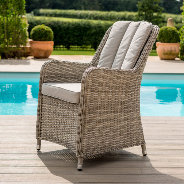 Maze Oxford Rattan 6 Seat Round Fire Pit Dining Set with Venice Chairs and Lazy Susan
