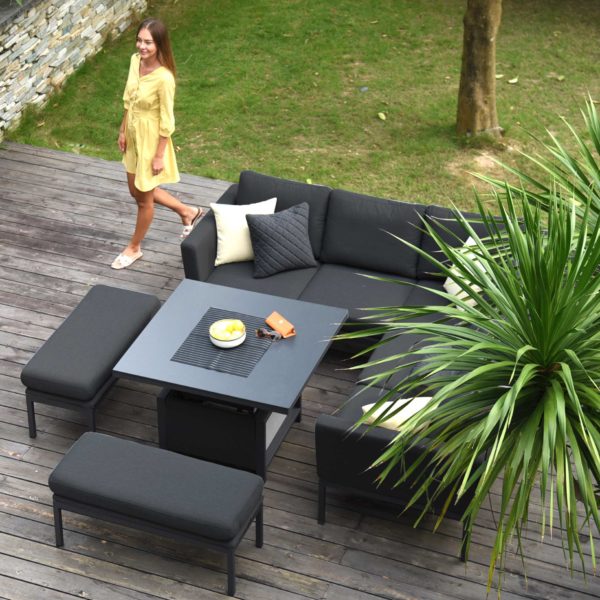 Maze Pulse Outdoor Fabric Square Corner Dining Set with Rising Table | Charcoal Grey