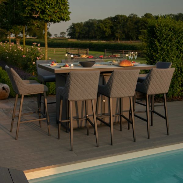 Maze Regal 8 Seat Rectangular Fire Pit Bar Set | Flanelle Outdoor Fabric Grey