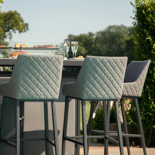 Maze Regal 8 Seat Rectangular Fire Pit Bar Set | Flanelle Outdoor Fabric Grey