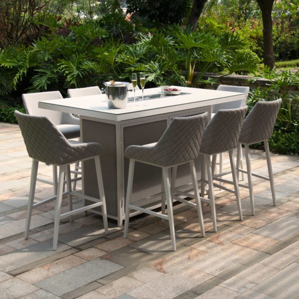 Maze Regal 8 Seat Rectangular Fire Pit Bar Set | Lead Chine Outdoor Fabric Grey
