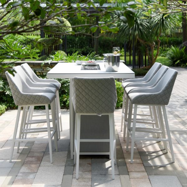 Maze Regal 8 Seat Rectangular Fire Pit Bar Set | Lead Chine Outdoor Fabric Grey