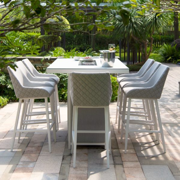 Maze Regal 8 Seat Rectangular Fire Pit Bar Set | Lead Chine Outdoor Fabric Grey