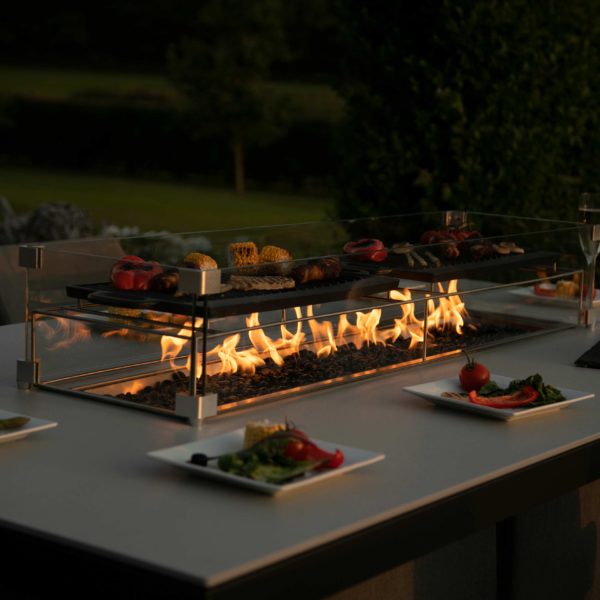 Maze Regal 8 Seat Rectangular Fire Pit Bar Set | Lead Chine Outdoor Fabric Grey