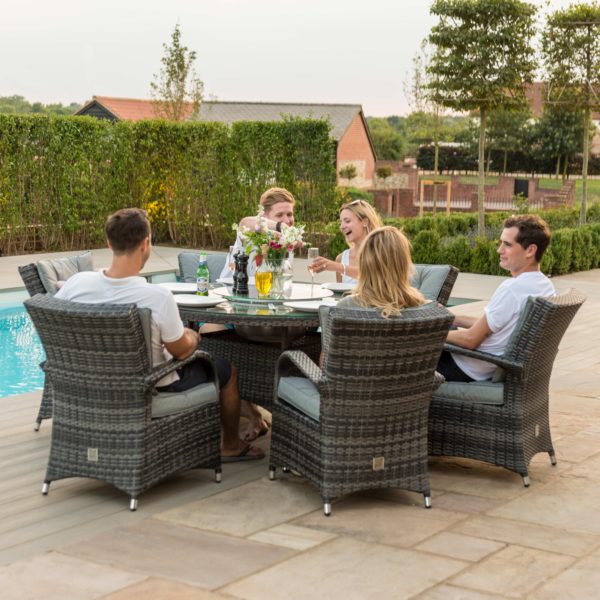 Maze Texas 6 Seat Round Ice Bucket Dining Set with Lazy Susan | Grey