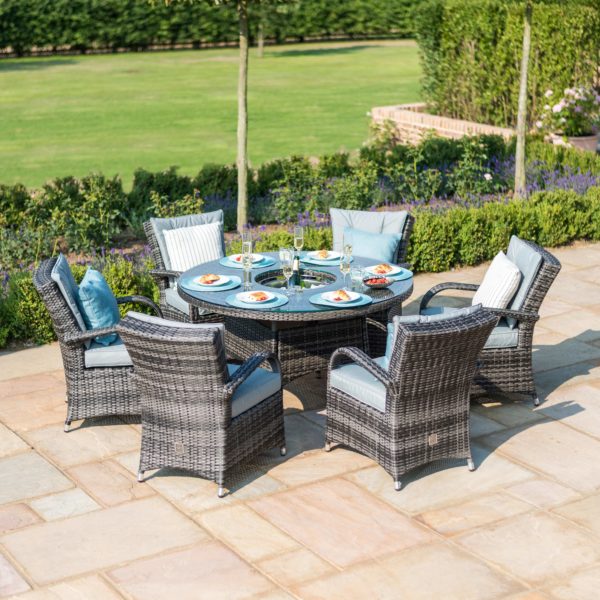 Maze Texas 6 Seat Round Ice Bucket Dining Set with Lazy Susan | Grey