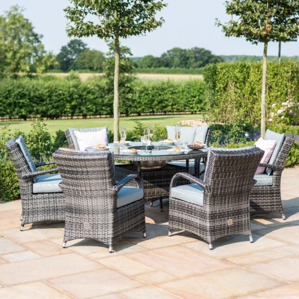 Maze Texas 6 Seat Round Ice Bucket Dining Set with Lazy Susan | Grey