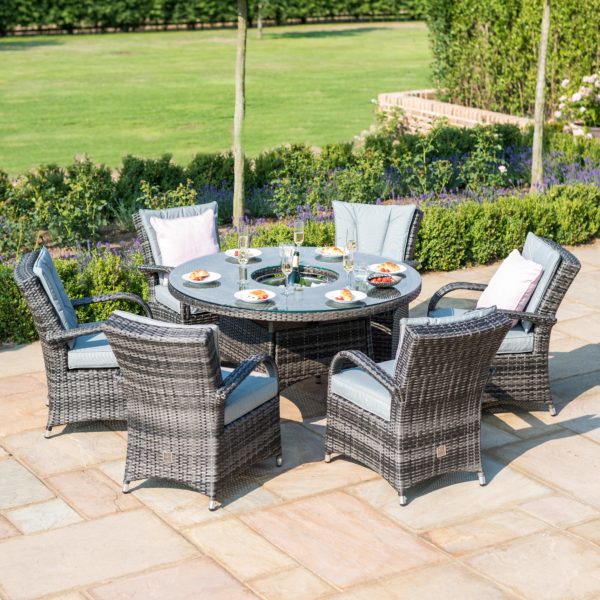 Maze Texas 6 Seat Round Ice Bucket Dining Set with Lazy Susan | Grey