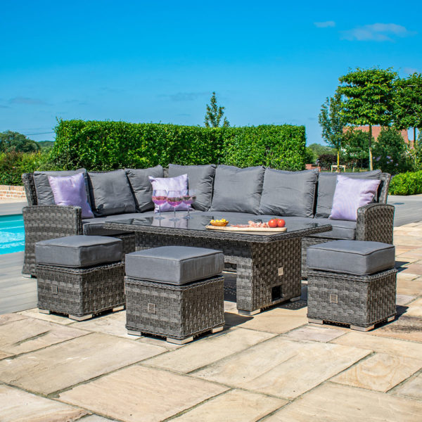 Maze Victoria Rattan Rectangular Corner Sofa Dining Set with Rising Table