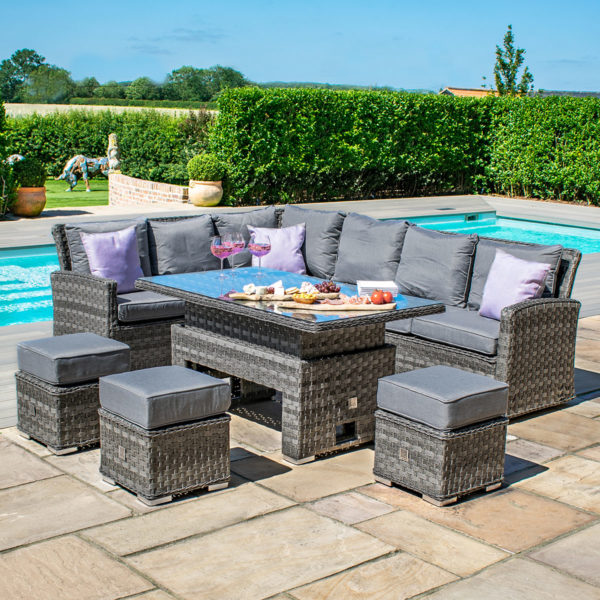 Maze Victoria Rattan Rectangular Corner Sofa Dining Set with Rising Table