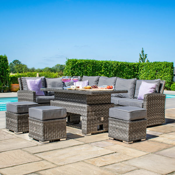 Maze Victoria Rattan Rectangular Corner Sofa Dining Set with Rising Table