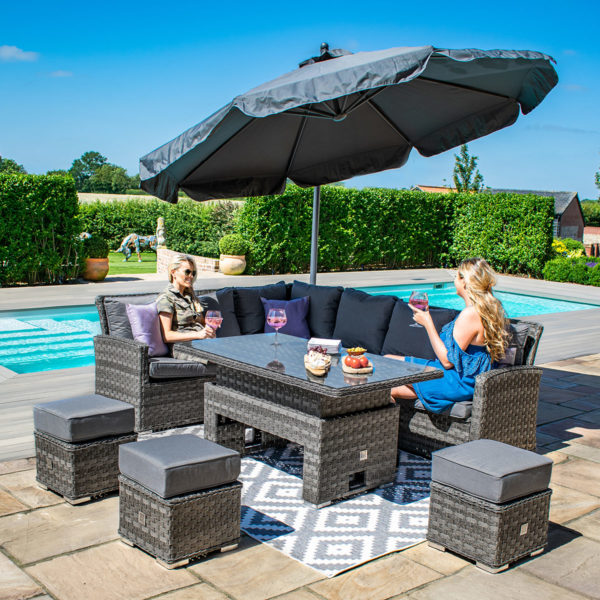 Maze Victoria Rattan Rectangular Corner Sofa Dining Set with Rising Table