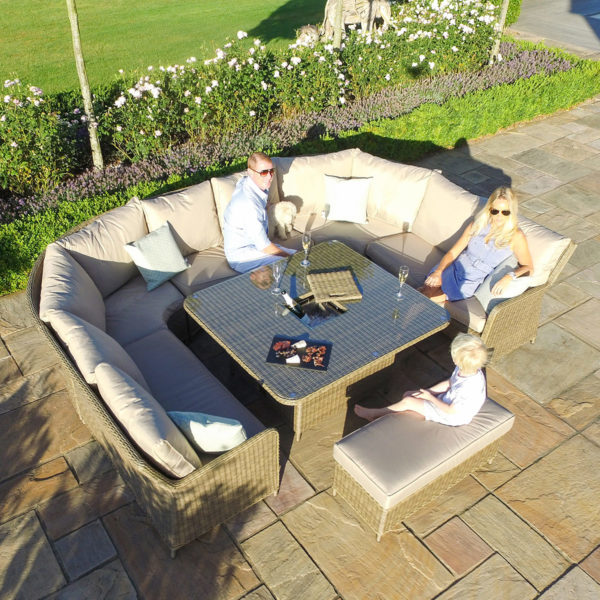 Maze Winchester Royal U-Shaped Sofa Set with Rising Table | Natural Rattan