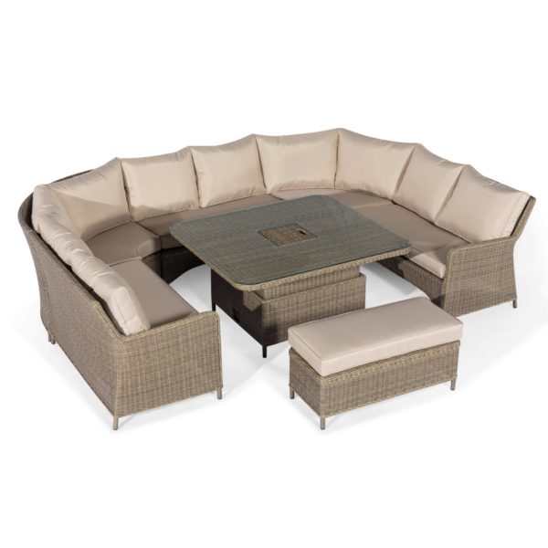 Maze Winchester Royal U-Shaped Sofa Set with Rising Table | Natural Rattan