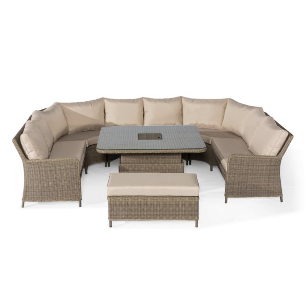 Maze Winchester Royal U-Shaped Sofa Set with Rising Table | Natural Rattan