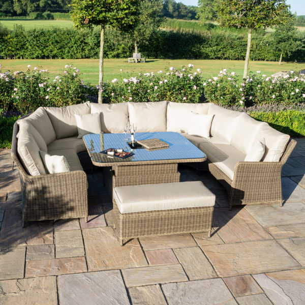 Maze Winchester Royal U-Shaped Sofa Set with Rising Table | Natural Rattan