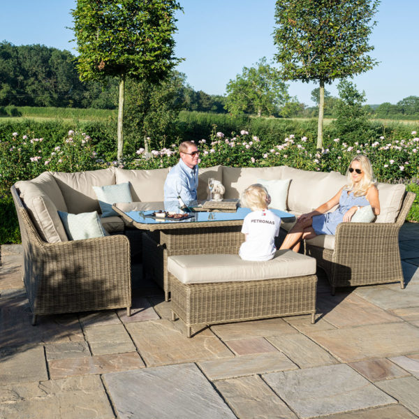 Maze Winchester Royal U-Shaped Sofa Set with Rising Table | Natural Rattan