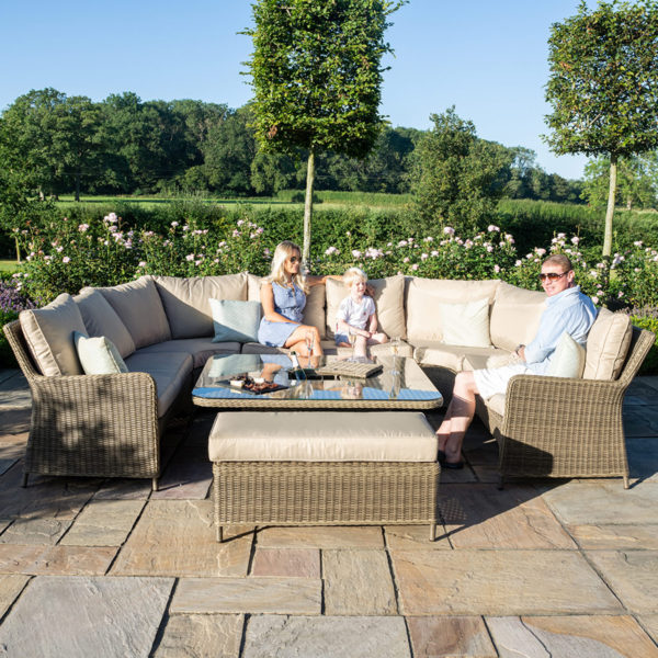 Maze Winchester Royal U-Shaped Sofa Set with Rising Table | Natural Rattan