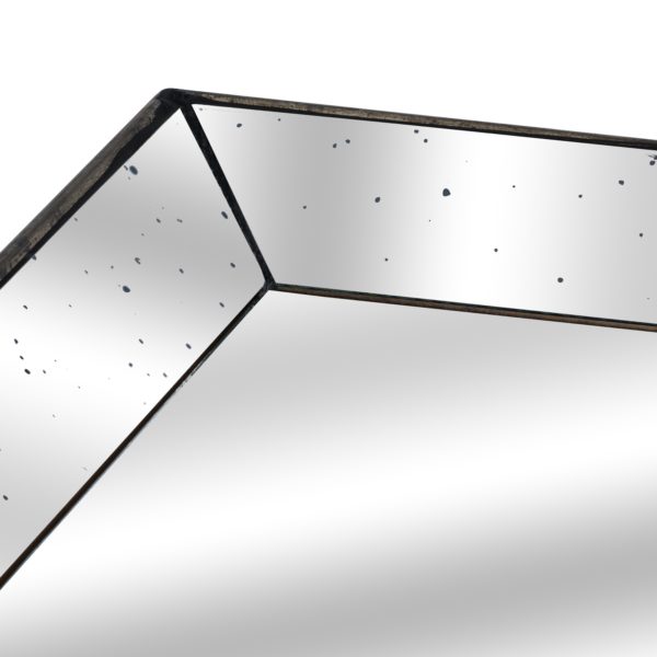 Silver Berlin Distressed Mirrored Square Tray with Wooden Detailing | Large