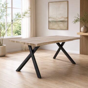 Narvik Medium Curved Dining Table | Oak Finish | Black Legs