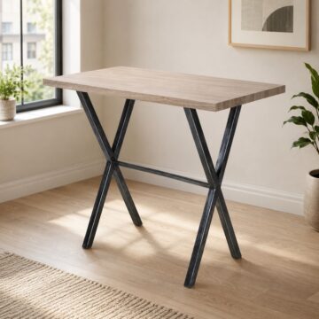 Brevik Black Breakfast Bar Table | Oak Finish Top