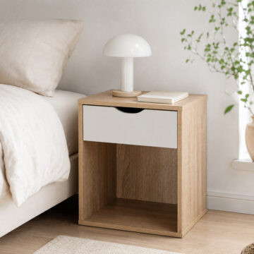 Trent White 1 Drawer Bedside Cabinet | Oak Finish
