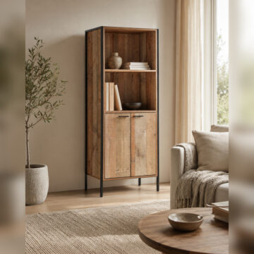 Trimdon Storage Bookcase with 2 Doors | Rustic Oak