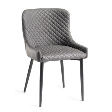 Eyam Vintage Oak Pair of Dining Chairs | Diamond Stitched Pattern | Dark Grey Faux Leather