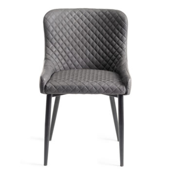 Eyam Vintage Oak Pair of Dining Chairs | Diamond Stitched Pattern | Dark Grey Faux Leather
