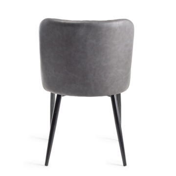 Eyam Vintage Oak Pair of Dining Chairs | Diamond Stitched Pattern | Dark Grey Faux Leather