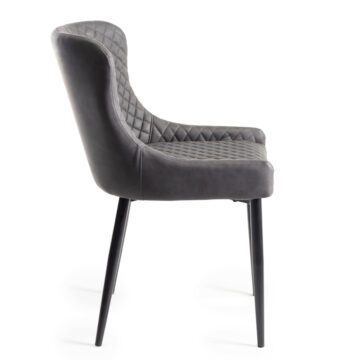 Eyam Vintage Oak Pair of Dining Chairs | Diamond Stitched Pattern | Dark Grey Faux Leather
