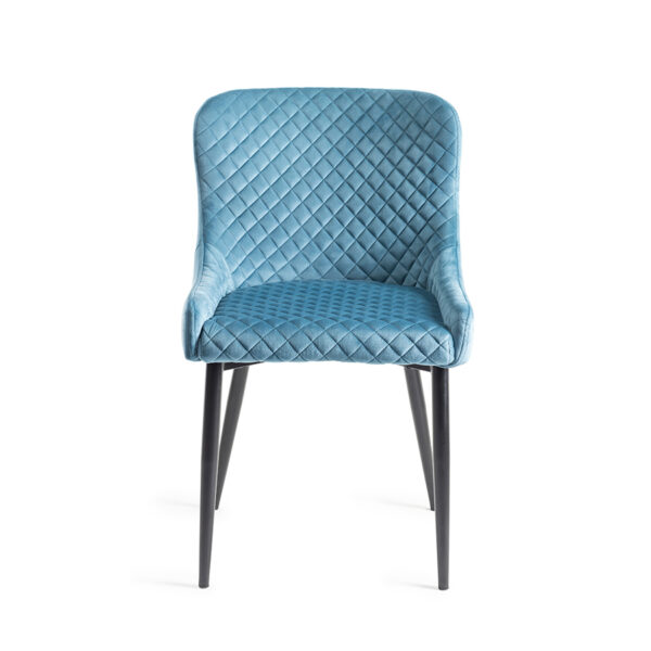 Eyam Vintage Oak Pair of Upholstered Dining Chairs | Diamond Stitched Pattern | Petrol Blue Velvet