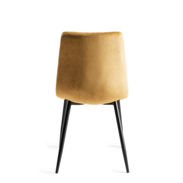 Yellow Eyam Vintage Oak Pair of Upholstered Tapered Back Dining Chairs | Square Stitched Pattern | Mustard Velvet
