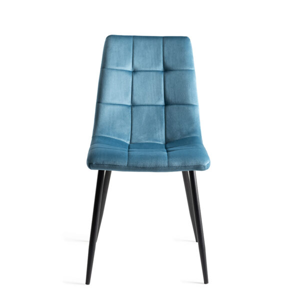 Eyam Vintage Oak Pair of Upholstered Tapered Back Dining Chairs | Square Stitched Pattern | Petrol Blue Velvet