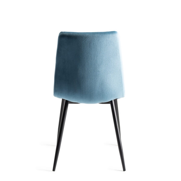 Eyam Vintage Oak Pair of Upholstered Tapered Back Dining Chairs | Square Stitched Pattern | Petrol Blue Velvet