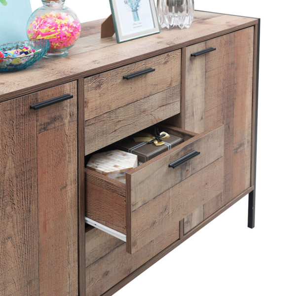 Trimdon Sideboard 2 Door 3 Drawer | Rustic Oak | Self Assembly