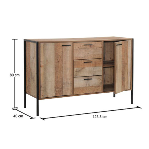 Trimdon Sideboard 2 Door 3 Drawer | Rustic Oak | Self Assembly