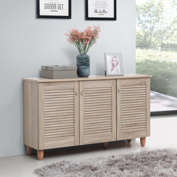 Colbrook Oak 3 Door Shoe Cabinet | Oak | Self Assembly