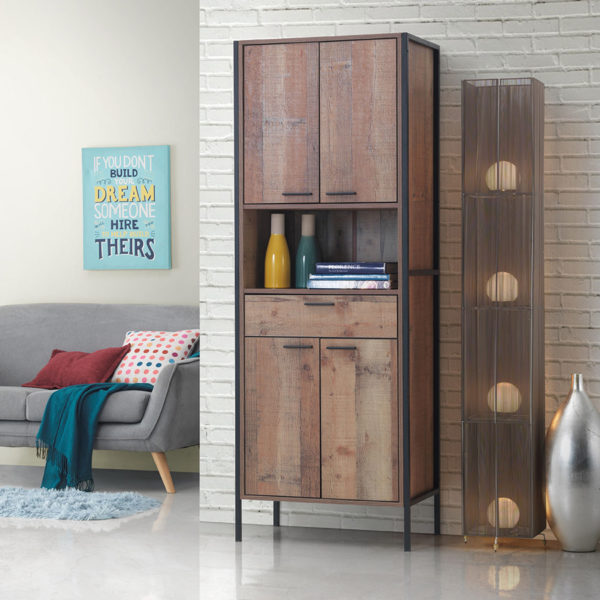 Trimdon Tall Storage Cabinet | Rustic Oak | Self Assembly