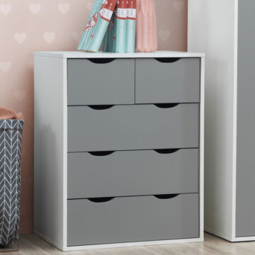 Trent 3 + 2 Drawer Chest | White & Grey | Self Assembly