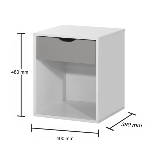 Trent Nightstand with 1 Drawer | White & Grey | Bedside Table  | Self Assembly