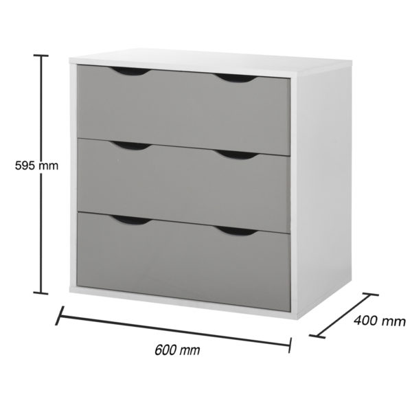 Trent 3 Drawer Chest | White & Grey | Self Assembly