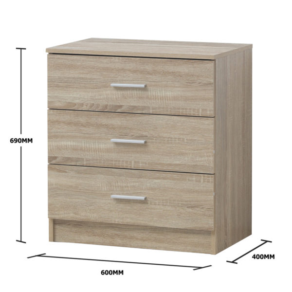 Shevington 3 Drawer Chest | Sonoma Oak | Self Assembly