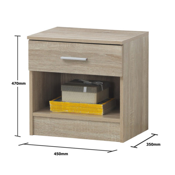 Shevington Nightstand with 1 Drawer | Sonoma Oak | Bedside Table | Self Assembly
