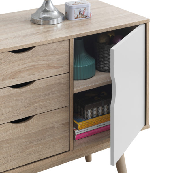 Halifax Sideboard with 2 Doors & 3 Drawers | Sonoma Oak & White | Self Assembly