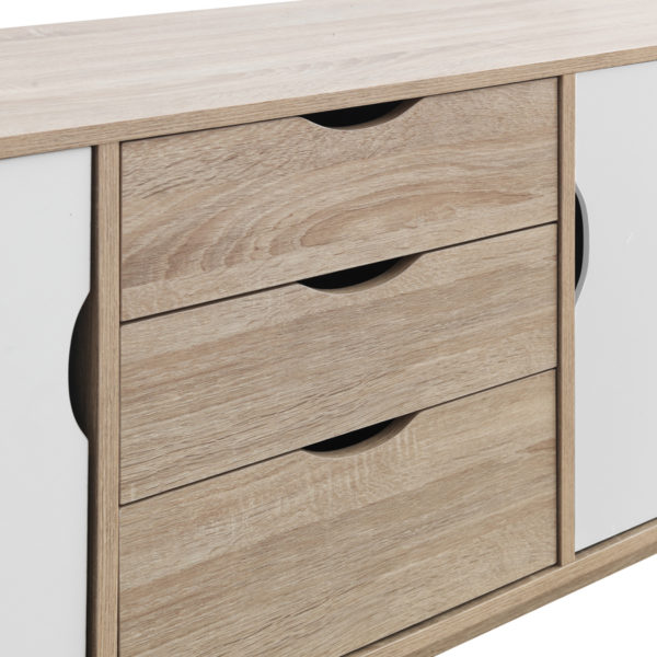 Halifax Sideboard with 2 Doors & 3 Drawers | Sonoma Oak & White | Self Assembly