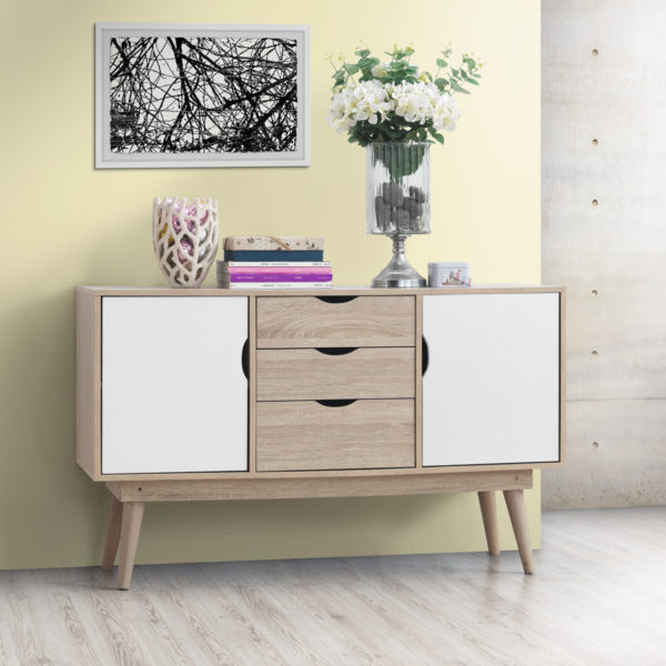 Halifax Sideboard with 2 Doors & 3 Drawers | Sonoma Oak & White | Self Assembly